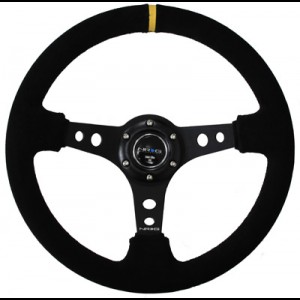 NRG 350mm Steering Wheel 3" Deep Suede w/ Yellow Center
